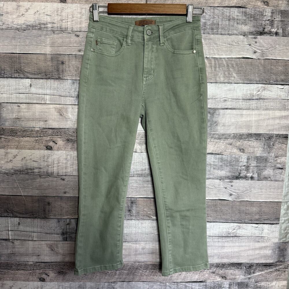 Judy Blue Women Garment Dyed Skinny Jeans 0 Green Denim Cropped Pants